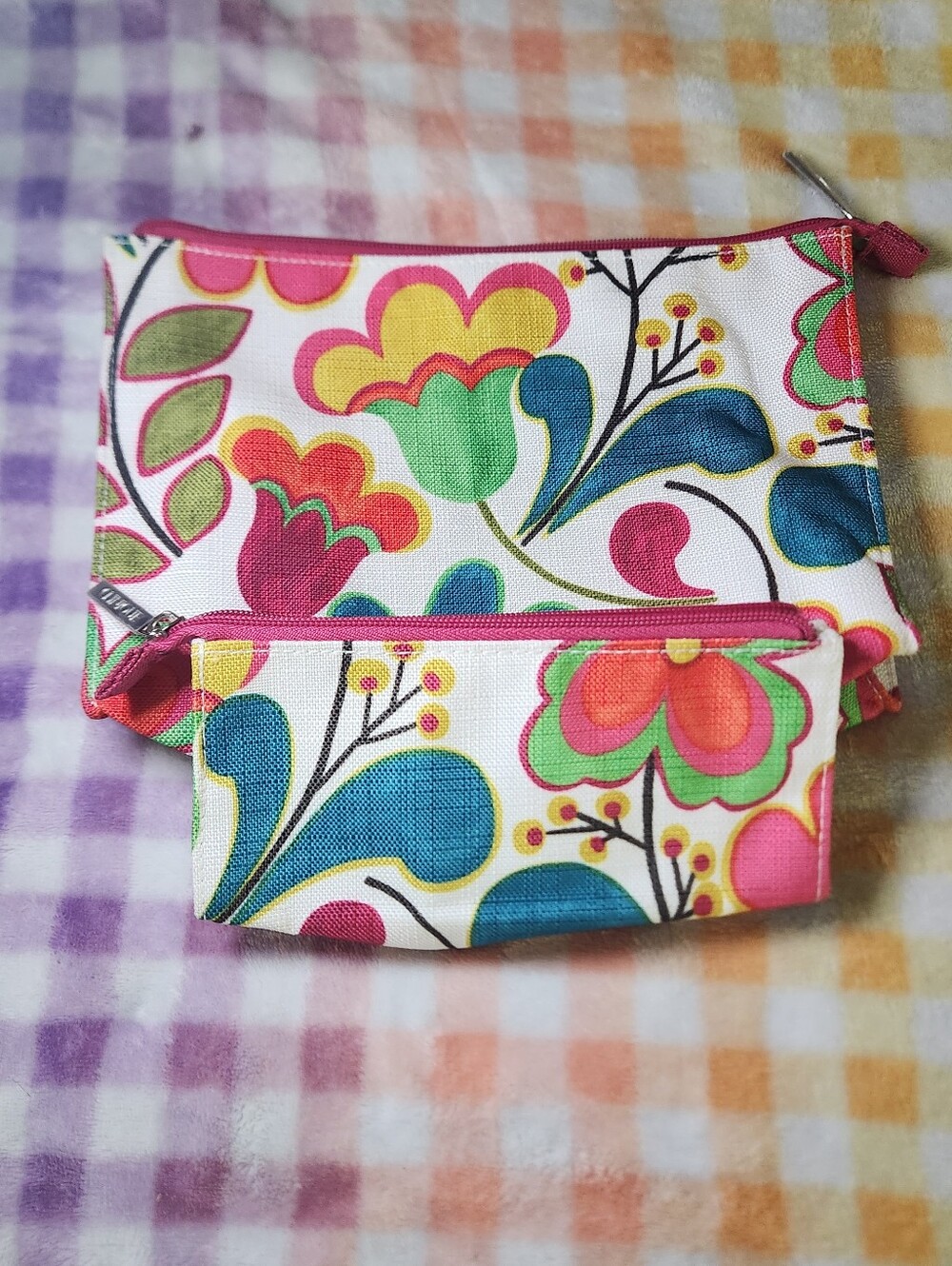 Floral Canvas Zip Pouch Set - Pink Multi